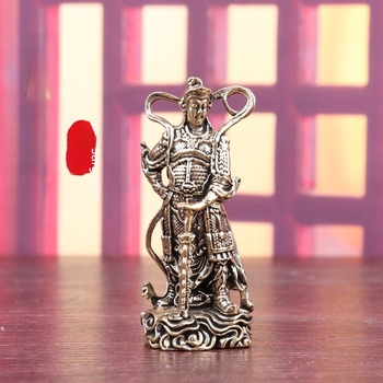 Weituo Bodhisattva védőszobor – sárgarézből készült, antik asztali dekoráció