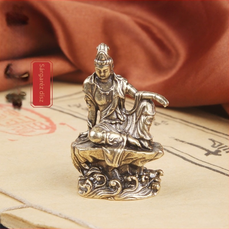 Vintage sárgaréz Guanyin asztali szobor Water Moon stílusban