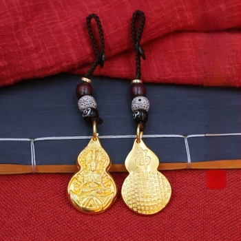Sárgarézből készült Guanyin Buddha kulcstartó medál, ezerkarú, tök alakú