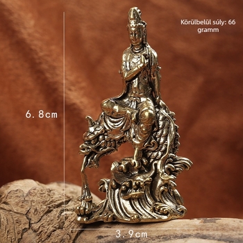Antik sárgaréz Guanyin szobor, Bodhiszattva a könyörületes megtestesítője, dekoratív fémdísz otthonra és irodába