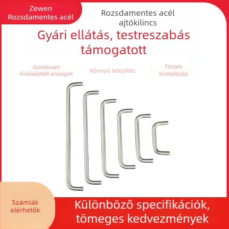 Rozsdamentes acél szekrényfogantyú, U-alakú, kettős görbületű