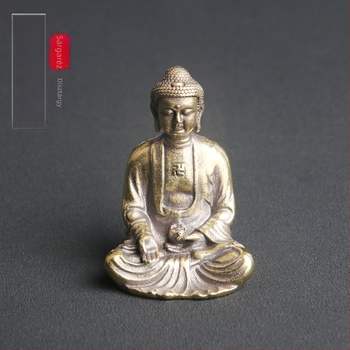 Tömör sárgaréz Buddha Tathagata svastikával, templom vagy otthon számára, asztali Zen Buddha
