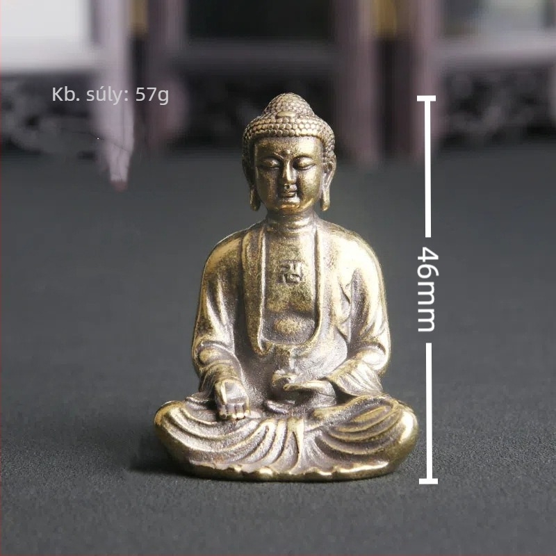 Tömör sárgaréz Buddha Tathagata svastikával, templom vagy otthon számára, asztali Zen Buddha