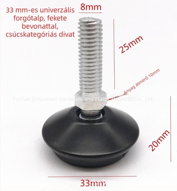 Fekete állítható talpbetét 33 mm-es M8/M10 fedővel, kerek szék- és asztallábakhoz