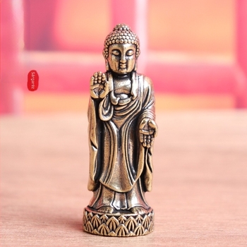 Sárgaréz álló Buddha-szobor Vairocana és Shakyamuni, retro asztali dísz