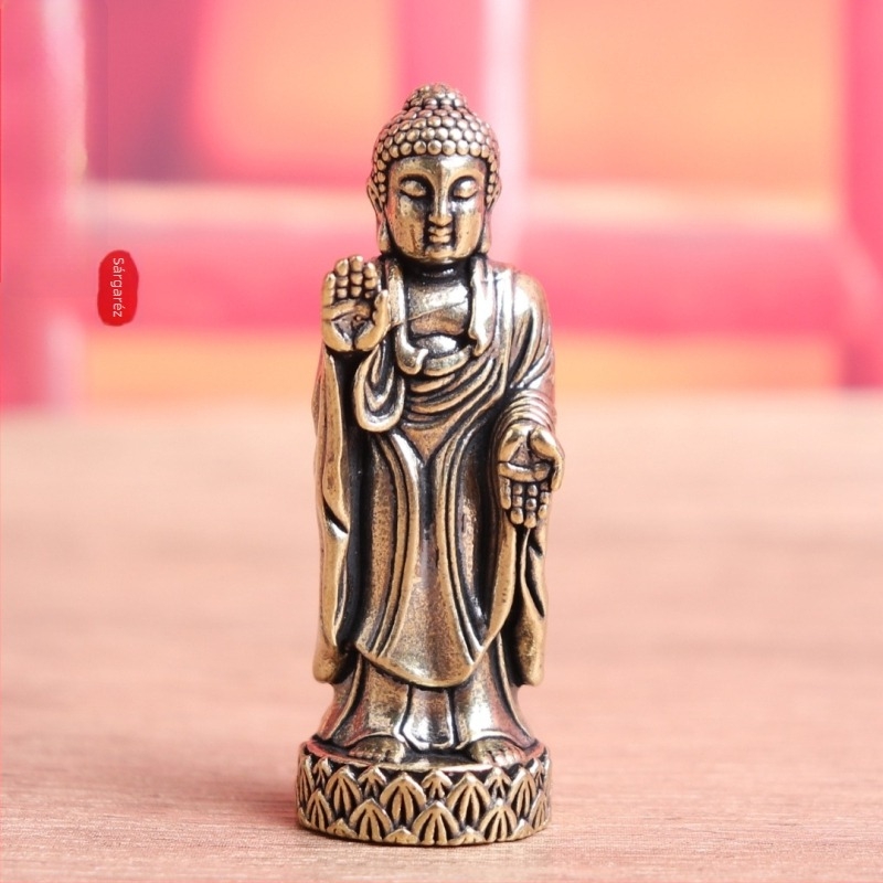 Sárgaréz álló Buddha-szobor Vairocana és Shakyamuni, retro asztali dísz