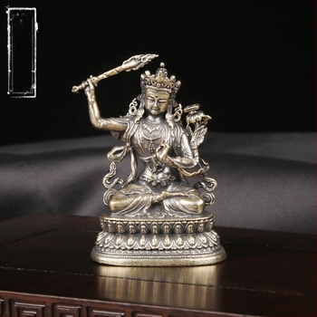Sárgaréz Manjushri Bodhisattva asztali szobor – buddhista szobor, kínai stílus