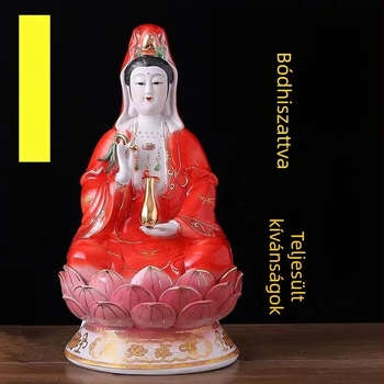 Guanyin Bodhisattva szobor vörös ruhában kerámiából
