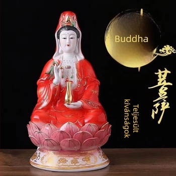 Guanyin Bodhisattva szobor vörös ruhában kerámiából