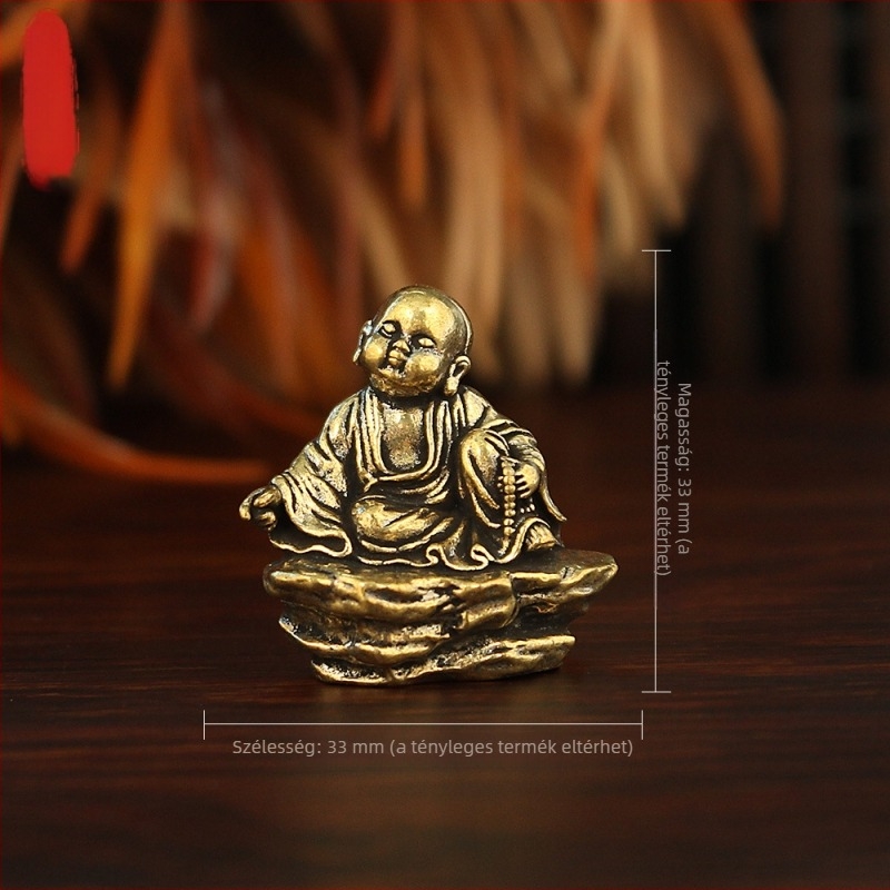 Kis szerzetes Buddha-szobor meditációhoz rózsafüzérrel, retro mini buddhista oltár imádathoz