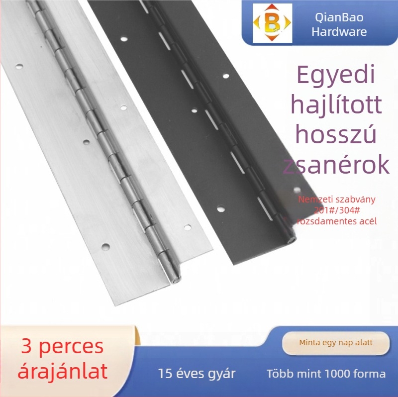 Rozsdamentes acélból készült hosszú hajlított pánt 316/304/201, vastított szekrény- és rekeszajtókhoz, dupla hajítású