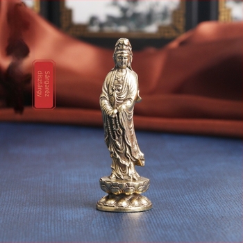 Antik sárgaréz Lótusz Guanyin szobor – asztali dekoráció, Bodhiszattva Guanyin, kis fém dísztárgy