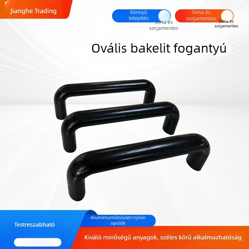 Bakelit ovális fogantyú, piros-fekete U-alakú kilincs szekrényajtókhoz, gépészeti berendezésekhez