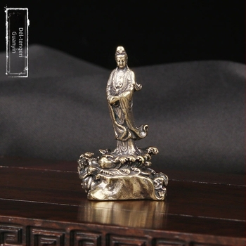 Sárgaréz Guanyin asztali szobor – Mini Bodhisattva Guanyin szobor, antik hatású