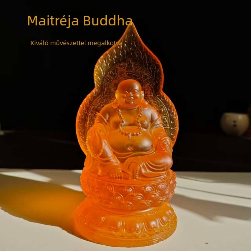 Gyanta Maitreya Buddha szobor otthoni oltárhoz, íróasztali dísz, autó dísz – házavató ajándék