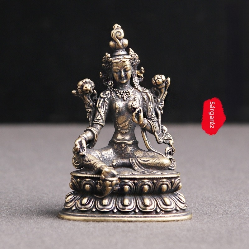 Zöld Tara buddhista szobor sárgarézből, otthoni dekorációhoz, antik stílusú gyűjteménydarab