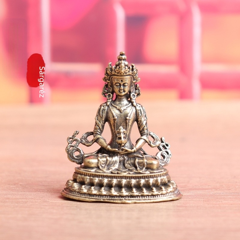 Tibeti Longevity Buddha – sárgaréz asztali szobor Bodhisattva, vallási dekoráció