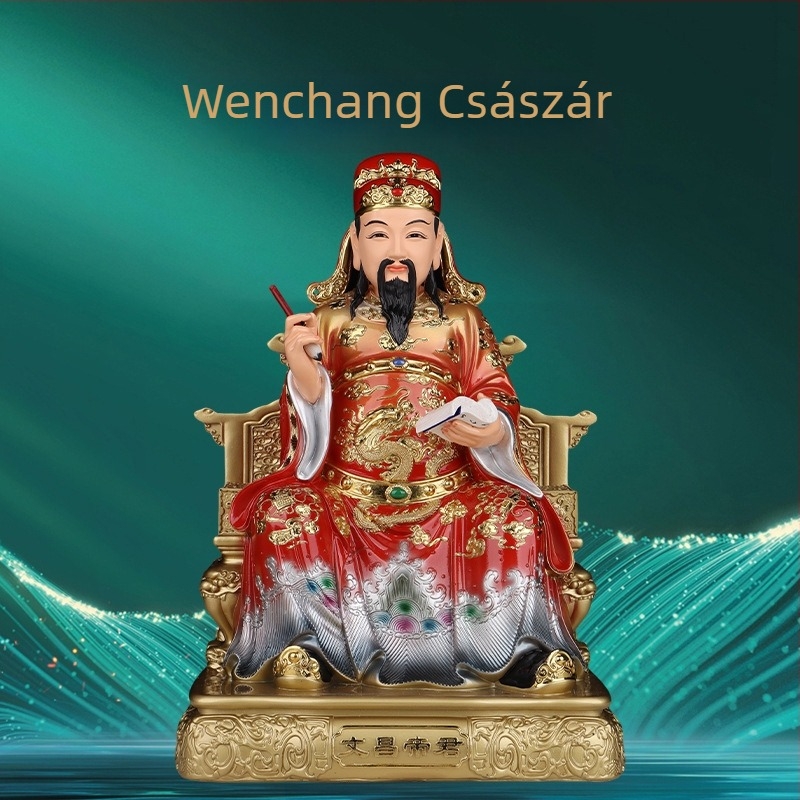 Műgyantából készült Wenchang Dijun és Wenqu Xingjun istenek szobrai, irodalmi istenek, dísztárgyak a hírnév és a hivatalos rang áldásával