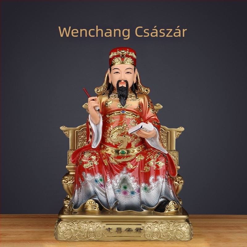 Műgyantából készült Wenchang Dijun és Wenqu Xingjun istenek szobrai, irodalmi istenek, dísztárgyak a hírnév és a hivatalos rang áldásával