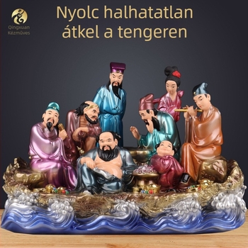 Gyantából készült Nyolc Halhatatlan a tengeren át – sárkányhajóval, Lu Dongbin és Li Tieguai taóista Buddha-szobor, otthoni dekoráció