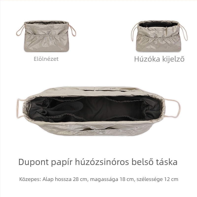 DuPont papírból készült húzószárú belső táska totehoz, osztóval és beépített zsebbel, könnyű bélés