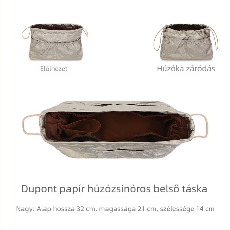 DuPont papírból készült húzószárú belső táska totehoz, osztóval és beépített zsebbel, könnyű bélés