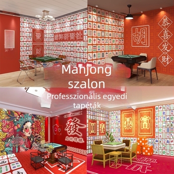 Mahjong terem falikép – modern nemzeti stílus a játékterem és a biliárd terem számára, kreatív témájú falfestmény tej-tea üzlethez