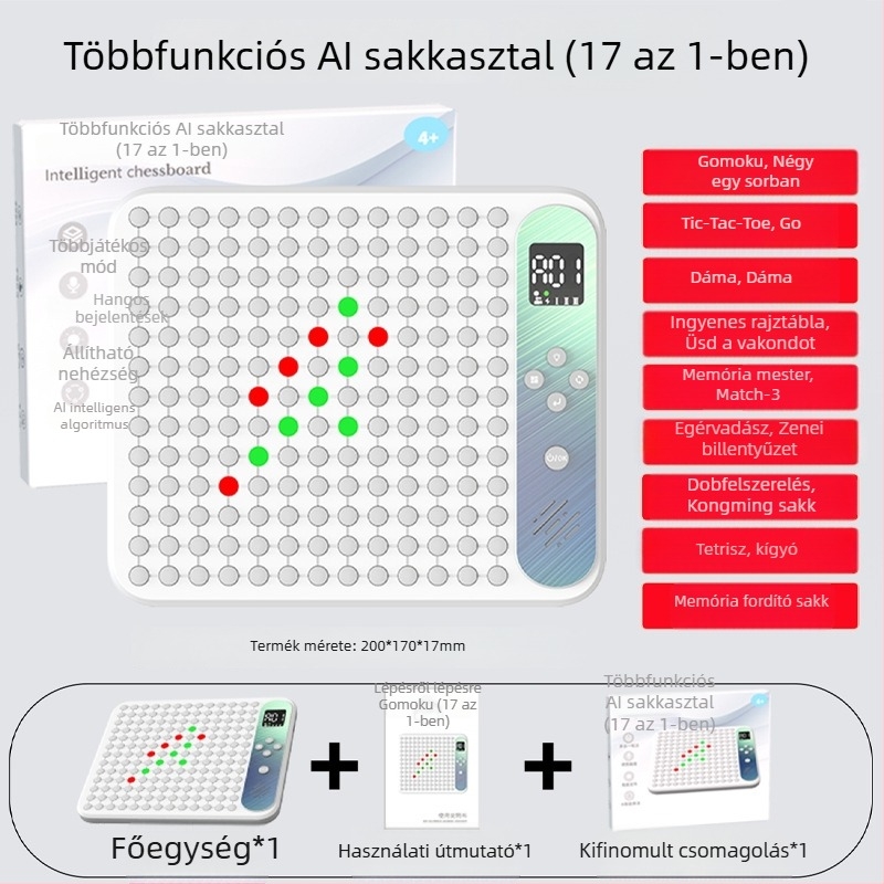 AI-vezérelt 17-in-1 multifunkcionális elektronikus sakkasztal Gomoku, Go és Tic-Tac-Toe gyermekeknek