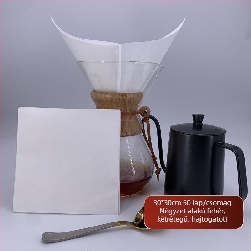 Chemex négyszögletes, sík előre hajtogatott kávéfilter papír, háztartási használatra, félhold alakú megosztó kancsóhoz