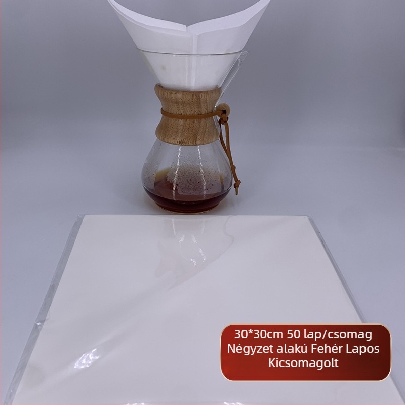 Chemex négyszögletes, sík előre hajtogatott kávéfilter papír, háztartási használatra, félhold alakú megosztó kancsóhoz
