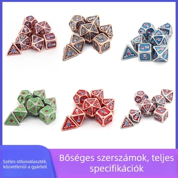 Antik fém dobókockák drágakő-stílusban, Dungeons & Dragons asztali RPG játékhoz
