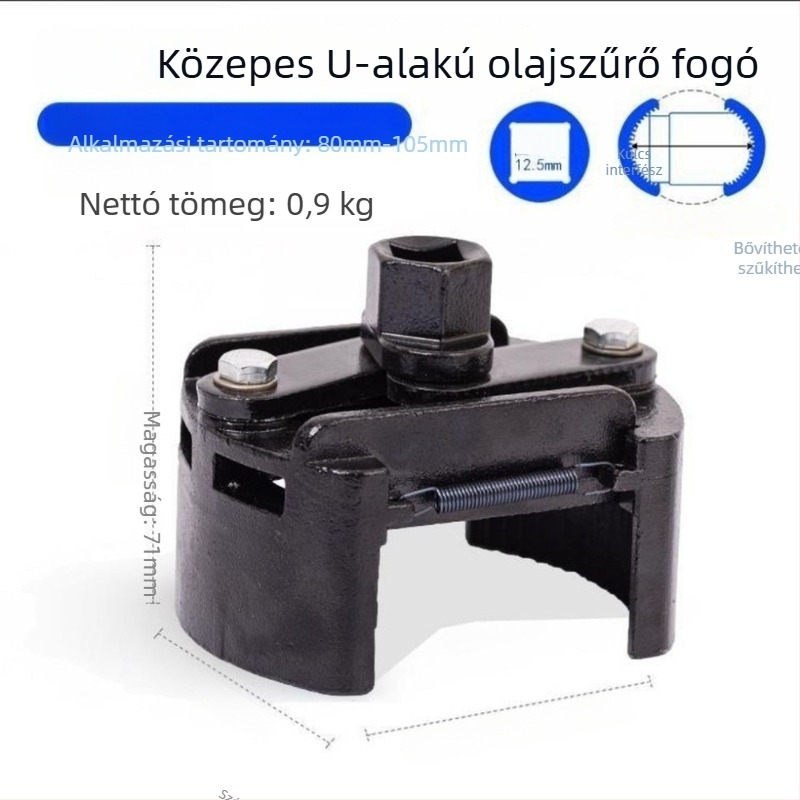 Német stílusú állítható olajszűrő kulcs, U-alakú, két foggal, visszafordítható