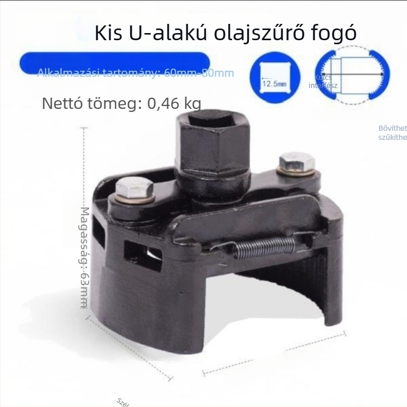 Német stílusú állítható olajszűrő kulcs, U-alakú, két foggal, visszafordítható