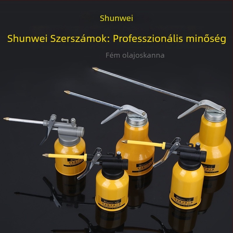Shunwei acél olajtartály tömlővel – kenőpisztoly hosszú fejjel, magas nyomású gépekhez