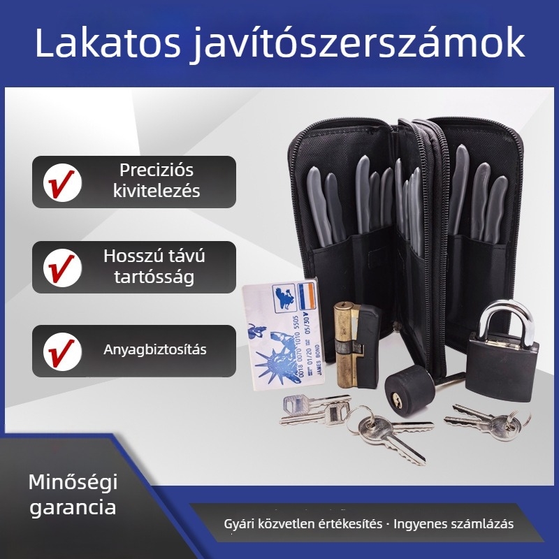 Szakmai zárszerviz készlet: zárnyitásra, szétszerelésre és javításra szolgáló eszközök, 15/17/24 darabos készlet