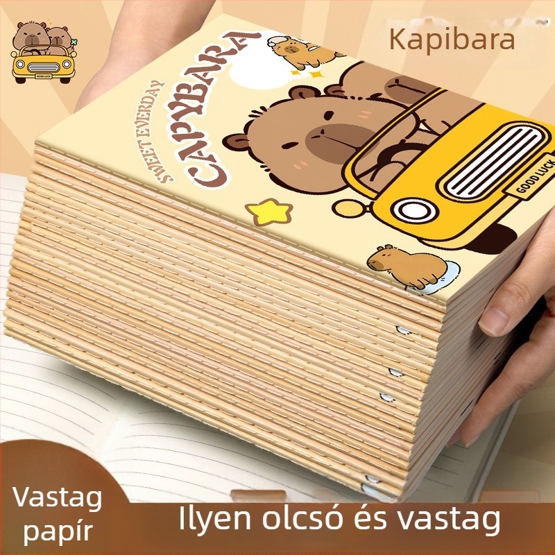 Kapibara jegyzetfüzet — aranyos rajzolt diák stílus, 16K puha fedél