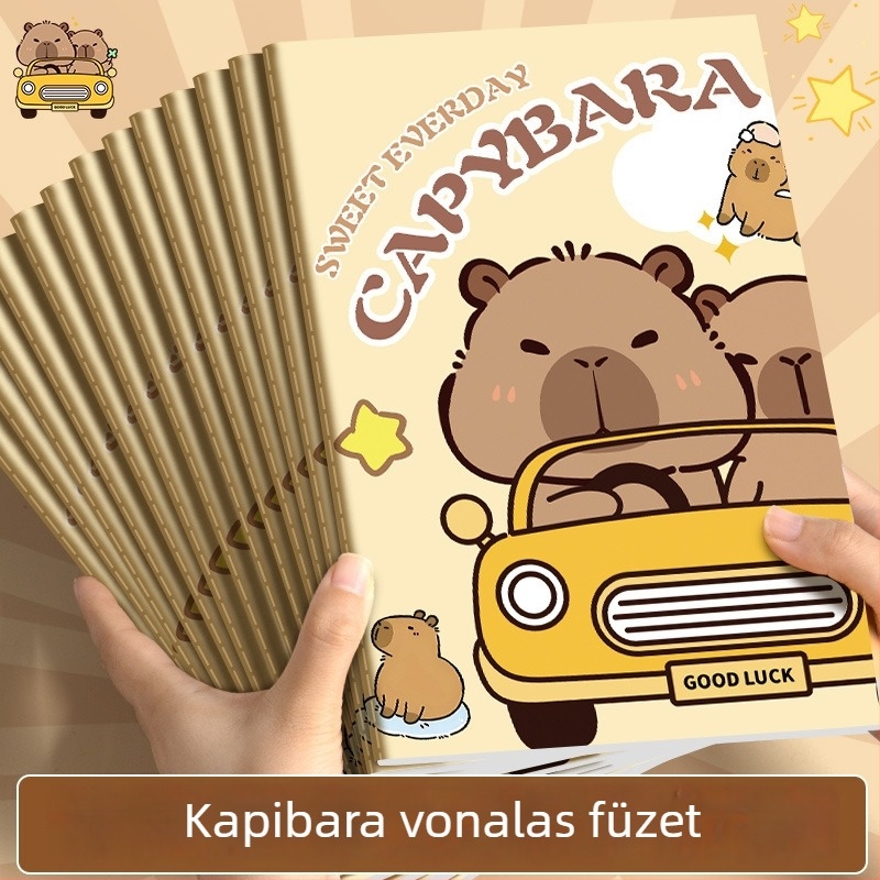 Kapibara jegyzetfüzet — aranyos rajzolt diák stílus, 16K puha fedél