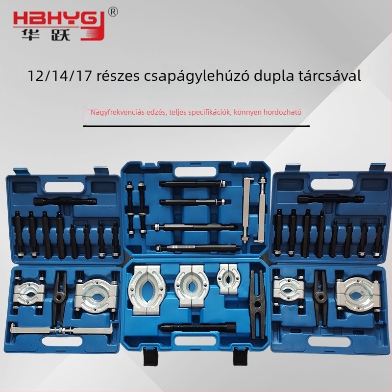 14 darabos kettős tárcsás sebességváltó csapágy-eltávolító készlet, húzófejjel és pillangó típusú elválasztóval három tárcsás szétválasztáshoz