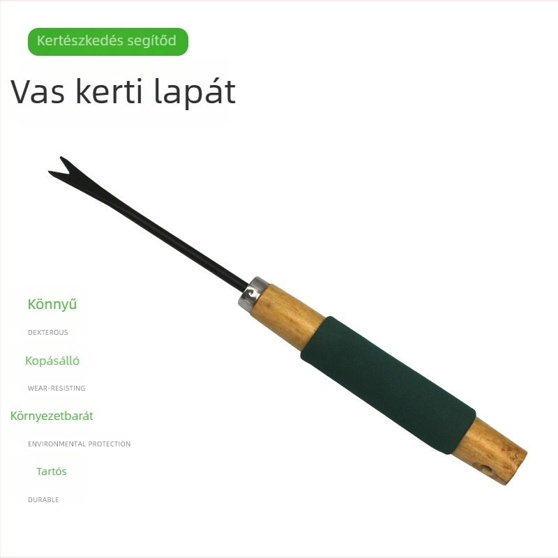 Mini kerti gyomirtó és palántaültető eszköz, fém fejű lapáttal és fa nyéllel, modell LY3112D, szín változó