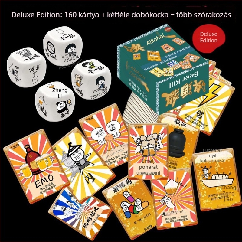 Luxus kiadású sörivó társasjáték dobókockákkal és kártyákkal – Parti játék, Three Kingdoms Kill kiadás
