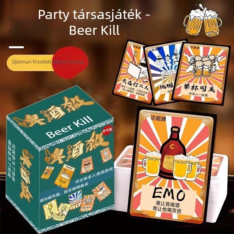 Luxus kiadású sörivó társasjáték dobókockákkal és kártyákkal – Parti játék, Three Kingdoms Kill kiadás