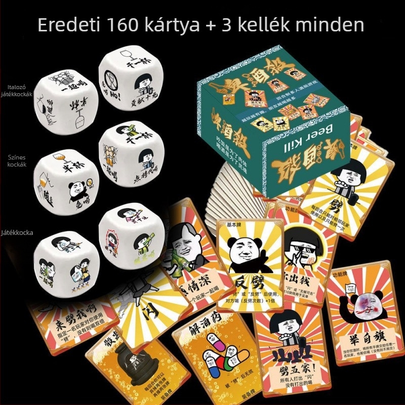 Luxus kiadású sörivó társasjáték dobókockákkal és kártyákkal – Parti játék, Three Kingdoms Kill kiadás