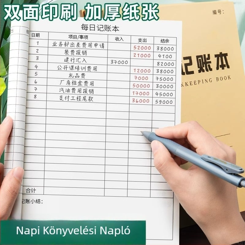 Napi könyvelési napló üzleti és otthoni használatra, bevétel-kiadás nyilvántartás szépségszalonhoz.