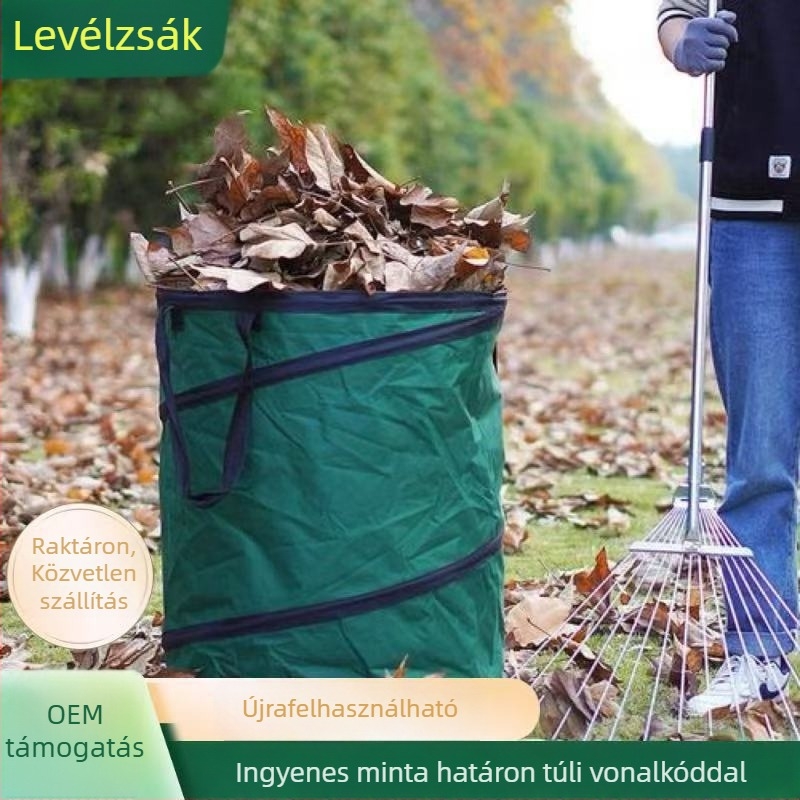 Három darabos fonott levélzsák kerthez – nagy kapacitású, fekete-zöld tárolózsák