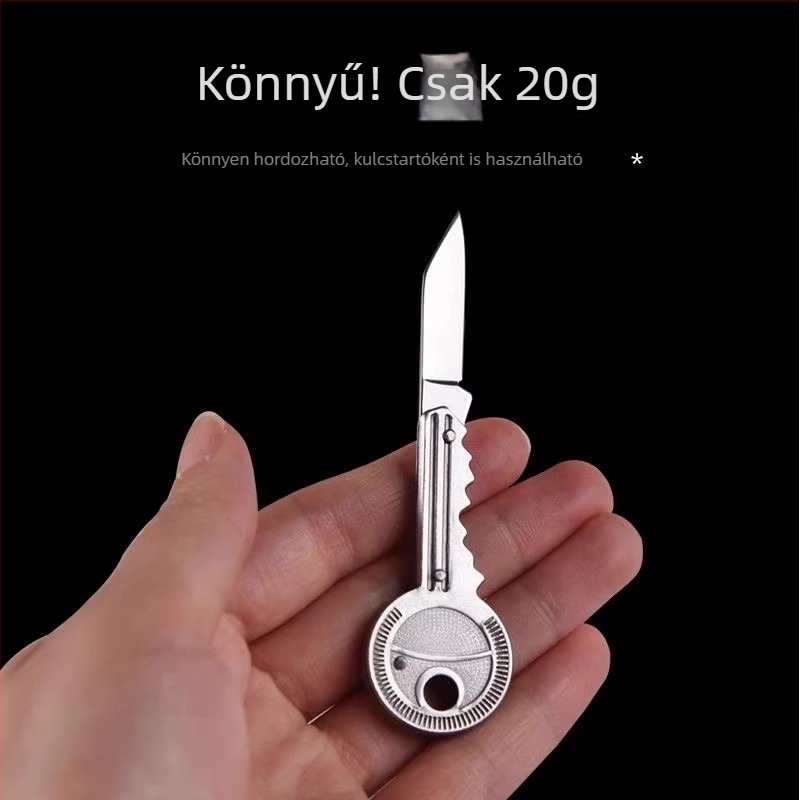 Mini zsebkés kulcstartóval, többfunkciós gyümölcskés, összecsukható EDC eszköz kültéri használatra, önvédelem és csomagok kinyitása