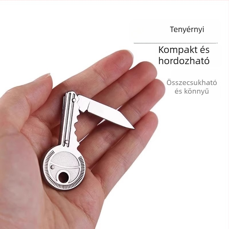 Mini zsebkés kulcstartóval, többfunkciós gyümölcskés, összecsukható EDC eszköz kültéri használatra, önvédelem és csomagok kinyitása