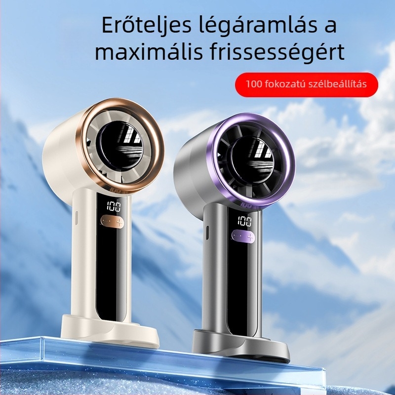 Új kézi ventilátor telefontartóval, digitális kijelzővel, USB töltéssel, asztali ventilátor kempingezéshez