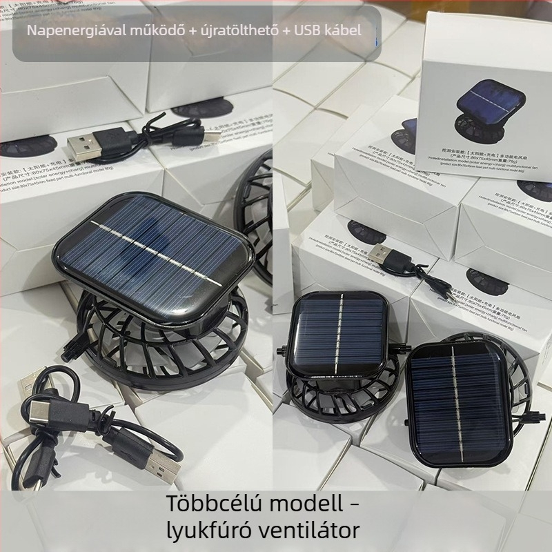 Napelemes ventilátor USB-s újratölthető akkumulátorral, erős hűtő légáramlattal, kézben tartható többfunkciós elektromos ventilátor