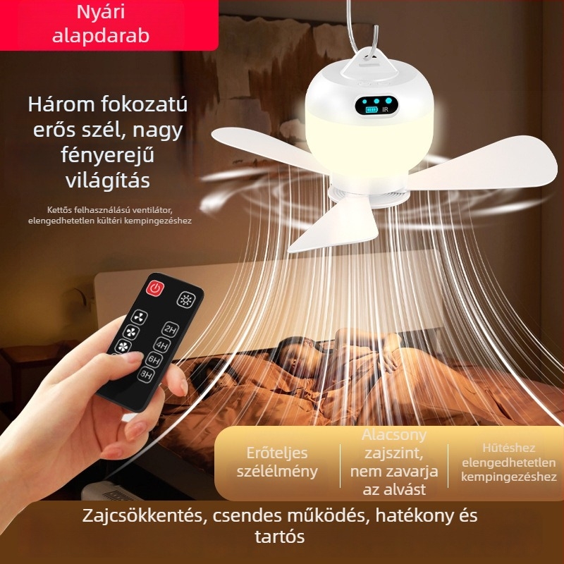 USB-s mini függőventilátor távirányítóval, csendes, újratölthető, kempingezéshez és kollégiumi szobákhoz