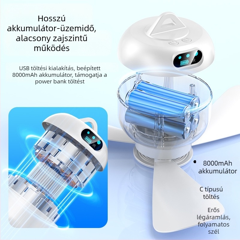 USB-s mini függőventilátor távirányítóval, csendes, újratölthető, kempingezéshez és kollégiumi szobákhoz